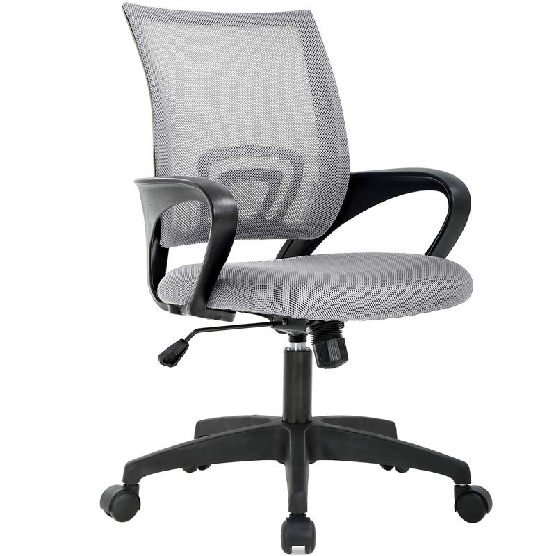 BestOffice | Ergonomic Office Chair | Mid-Back Swivel Desk Chair | Breathable Backrest & Lumbar Support | Adjustable Height | Sponge Seat | Rolling Wheels | Grey | for Adults & Women - Image 1